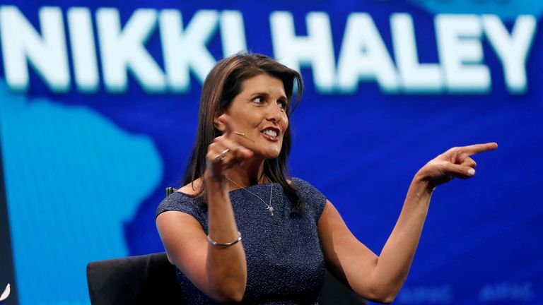 FILE PHOTO: Former U.S. Ambassador to the United Nations Nikki Haley speaks at AIPAC in Washington, U.S., March 25, 2019. REUTERS/Kevin Lamarque/File Photo