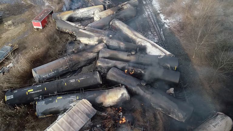 The tankers lying across the tracks 