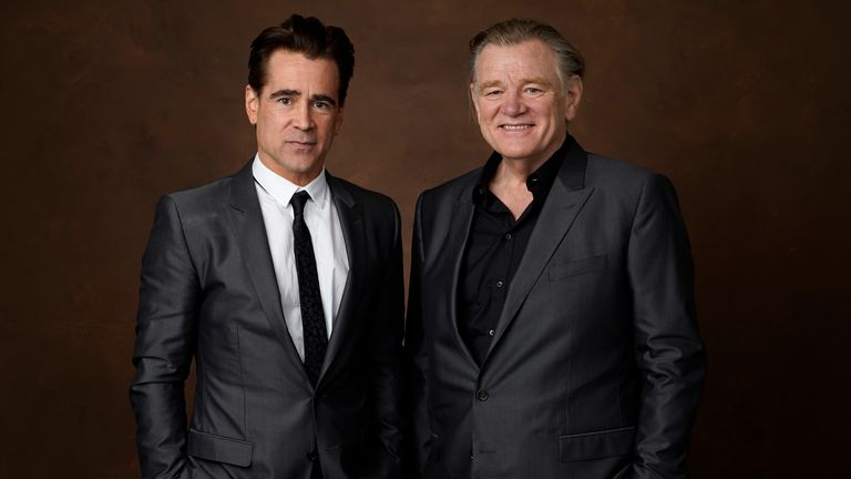 Colin Farrell, left, and Brendan Gleeson pose for a portrait at the 95th Academy Awards Nominees Luncheon on Monday, Feb. 13, 2023, at the Beverly Hilton Hotel in Beverly Hills, Calif. (AP Photo/Chris Pizzello)