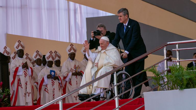 The Pope after celebrating Mass at Ndolo airport. Pic: AP 
