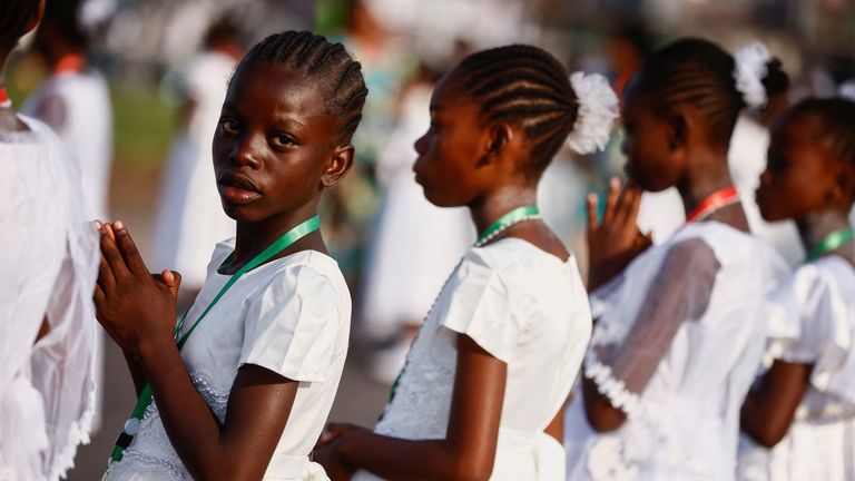 Choir girls during a Mass celebrated by Pope Francis at Ndolo Airport