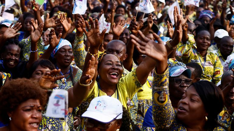 People gather for Pope Francis&#39; address at the Stade des Martyrs during his apostolic journey, in Kinshasa, Democratic Republic of Congo 
