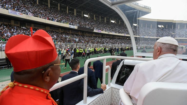 Pope Francis visits the Stade des Martyrs stadium to address young people during his apostolic journey, in Kinshasa, Democratic Republic of Congo 