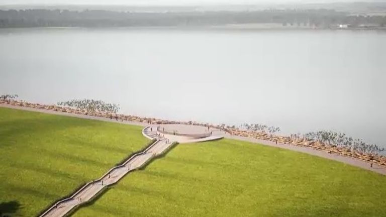 An artist&#39;s impression of the reservoir, which will be built on the grassland site next to Havant Thicket. Pic: Portsmouth Water