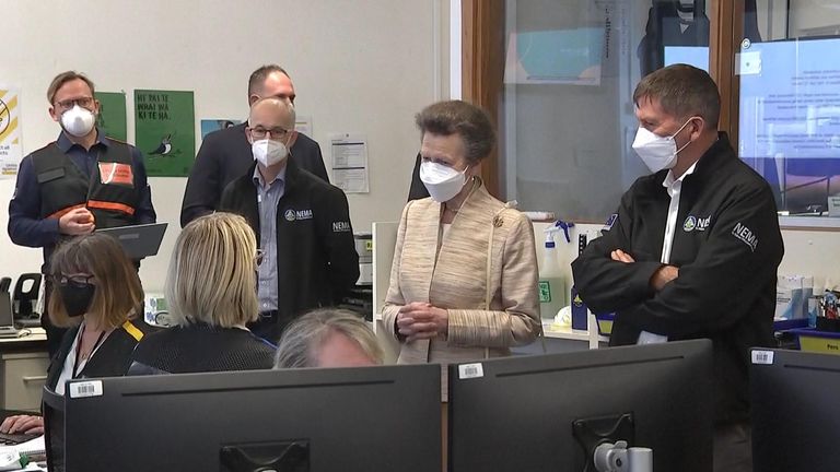Princess Anne visits New Zealand&#39;s Civil Defence Emergency Headquarters