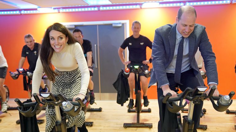 The Prince and Princess of Wales take part in a spin class during a visit to Aberavon Leisure and Fitness Centre in Port Talbot, to meet local communities and hear about how sport and exercise can support mental health and wellbeing. Picture date: Tuesday February 28, 2023.
The Prince and Princess of Wales take part in a spin class during a visit to Aberavon Leisure and Fitness Centre in Port Talbot, to meet local communities and hear about how sport and exercise can support mental health and we