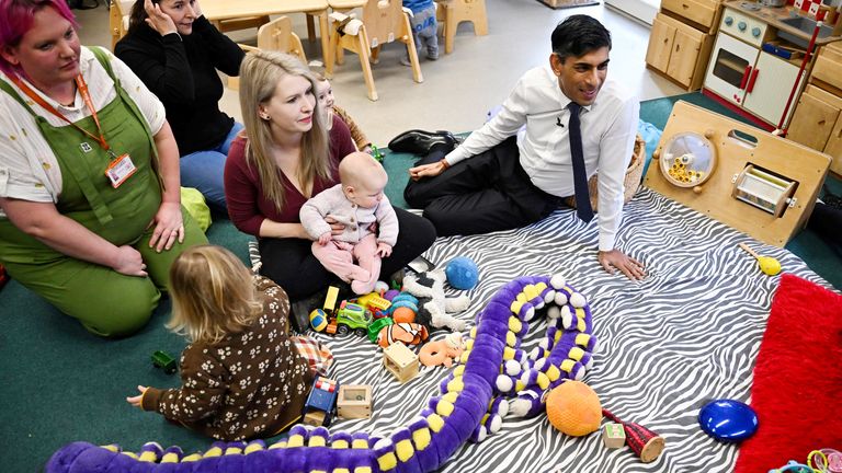 Rishi Sunak takes part in the stay and play activity during a visit at a family hub in St Austell, Cornwall 