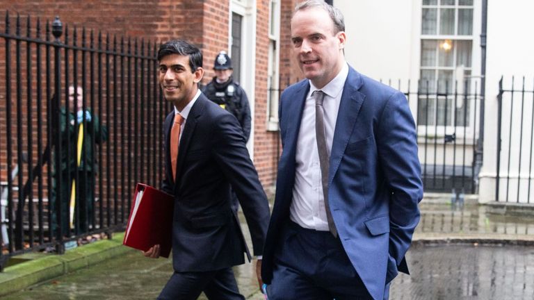 Rishi Sunak and Dominic Raab after cabinet meeting in 2020