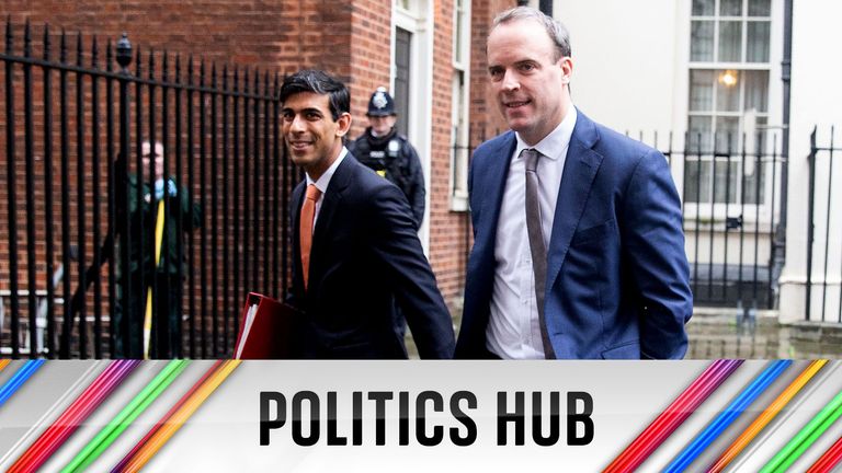 Rishi Sunak and Dominic Raab after cabinet meeting in 2020