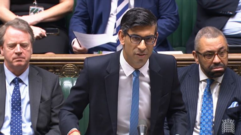 Prime Minister Rishi Sunak speaks during Prime Minister&#39;s Questions in the House of Commons, London. Picture date: Wednesday February 22, 2023.
