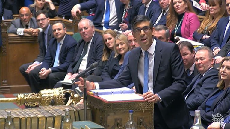Prime Minister Rishi Sunak speaks during Prime Minister&#39;s Questions in the House of Commons, London. Picture date: Wednesday February 22, 2023.