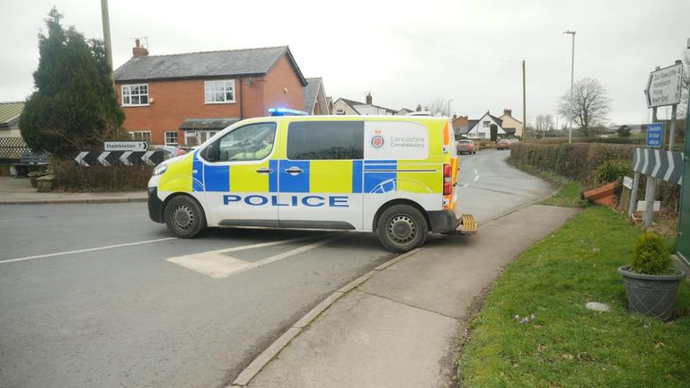 Police at the scene following the discovery of a body in the River Wyre in the search for missing Nicola Bulley. From Sky News.