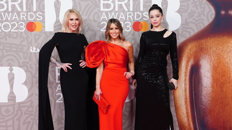 (left to right) Jo O&#39;Meara, Rachel Stevens and Tina Barrett from S Club 7 attending the Brit Awards 2023 at the O2 Arena, London. Picture date: Saturday February 11, 2023.