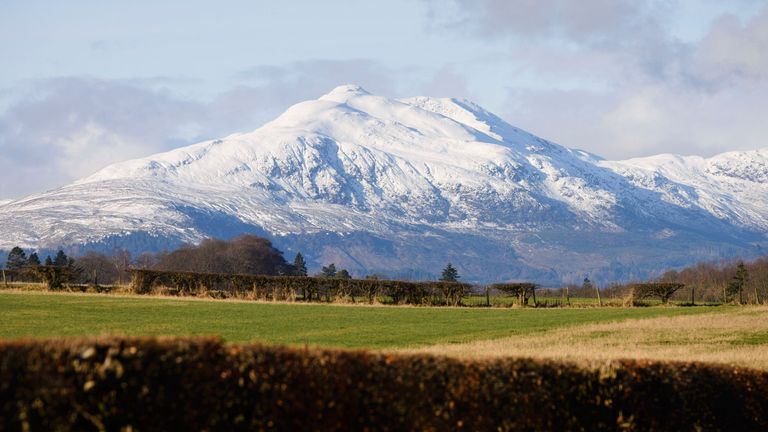 The view from Stirlingshire of snow-covered peaks in the Loch Lomond and Trossachs National Park, as the coldest week of the winter could be just around the corner.