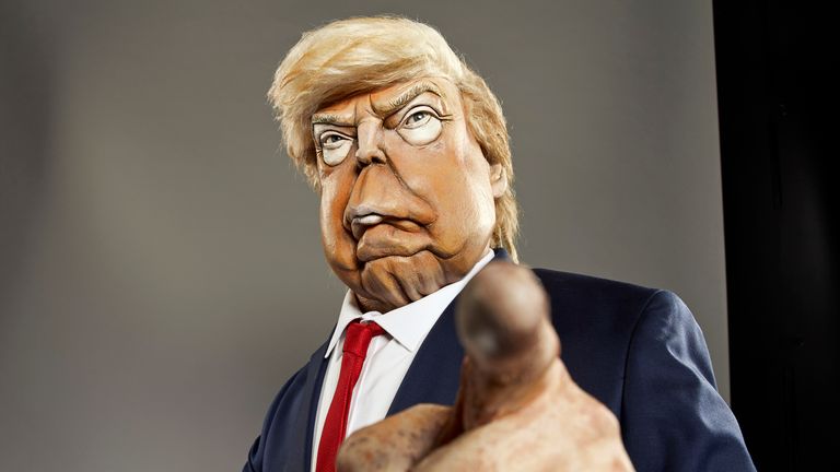 Donald Trump Spitting Image puppet. Pic: Avalon/BritBox/Mark Harrison