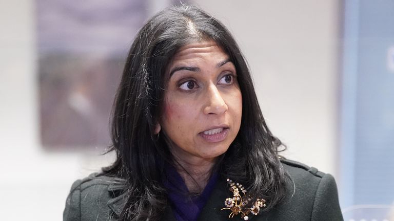 Home Secretary Suella Braverman during a visit to Warrington Job Centre in Cheshire, for the announcement of a tough crackdown on domestic abuse. The most dangerous domestic abusers will be monitored more closely and electronically tagged under a raft of new proposals to crack down on the crime. Picture date: Monday February 20, 2023.