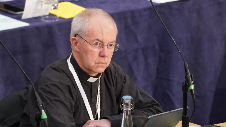 The Archbishop of Canterbury, Justin Welby, during a Synod at the General Synod of the Church of England