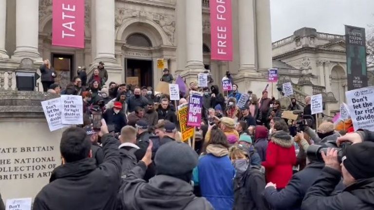 Protestors at the scene Pic: Twitter / Gareth Harris 