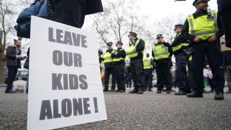 Protestors and police at the scene outside Tate Britain 