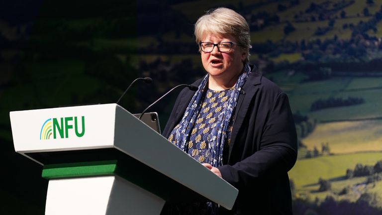 Environment Secretary Therese Coffey speaking during the National Farmers&#39; Union Conference at the ICC, Birmingham. Picture date: Wednesday February 22, 2023.