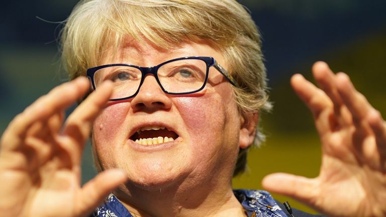 Environment Secretary Therese Coffey speaking during the National Farmers&#39; Union Conference at the ICC, Birmingham. Picture date: Wednesday February 22, 2023.