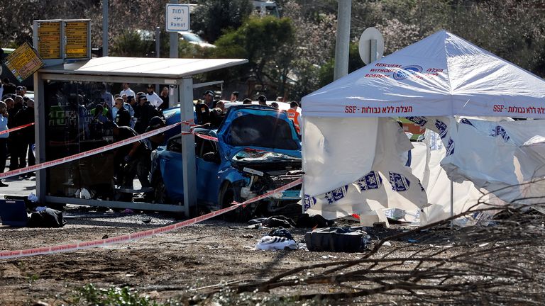 A general view shows the scene where a suspected ramming attack took place in Jerusalem 