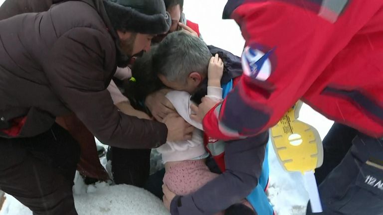 Two children were pulled out from under the rubble of a collapsed building in Kahramanmaras on Monday (February 6) after a powerful earthquake shook southern Turkey.