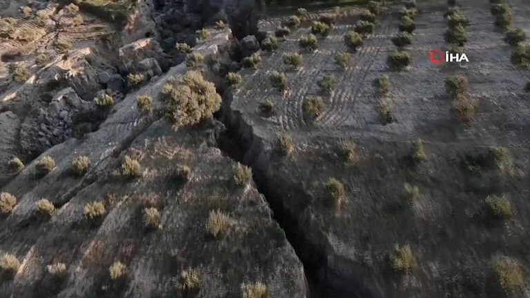 Turkey-Syria earthquake: Drone shows massive crack in olive grove 