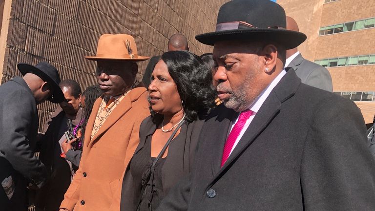 Attorney Ben Crump, Tyre Nichols&#39; mother, RowVaughn Wells, and stepfather, Rodney Wells. Pic: AP