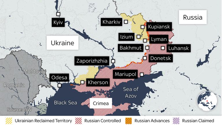 Eine Karte des Konflikts zum ersten Jahrestag 