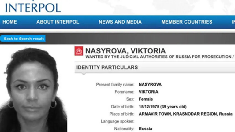 Nasyrova was previously wanted by Interpol over claims she killed her neighbour in Russia