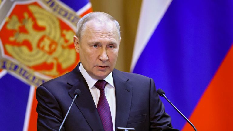 Vladimir Putin delivers a speech during a meeting of the board of directors of the Federal Security Service (FSB) in Moscow, Russia Photo: AP