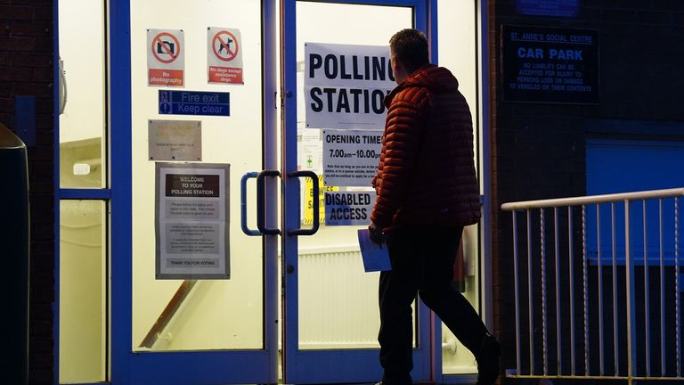 Voters arrive at a polling station at St Anne&#39;s Pastoral Centre in Aughton, Ormskirk, to cast their votes in the West Lancashire by-election, which was triggered by the resignation of Rosie Cooper. Picture date: Thursday February 9, 2023.