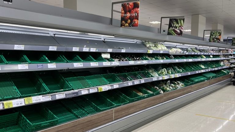 Salad shelves at a Waitrose store on Wednesday evening