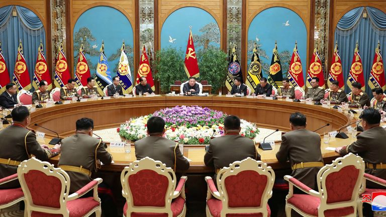 North Korean leader Kim Jong Un chairs a military meeting in Pyongyang, North Korea on February 6, 2023 in this photo released by North Korea's KCNA Korean Central News Agency (KCNA)