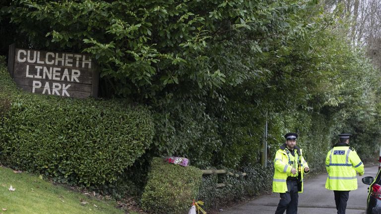 Police at the scene in Culcheth Linear Park in Warrington, Cheshire, following the death of Brianna Ghey,