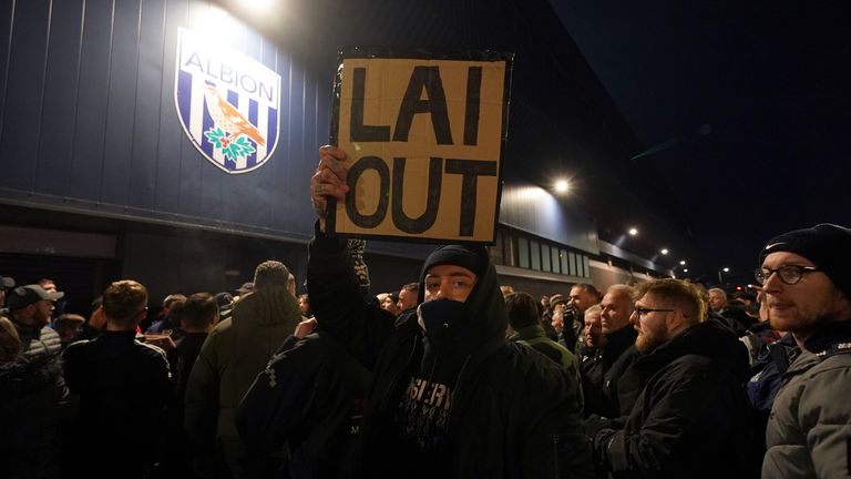 West Bromwich Albion fans protest against controlling shareholder Guochuan Lai outside their ground last month