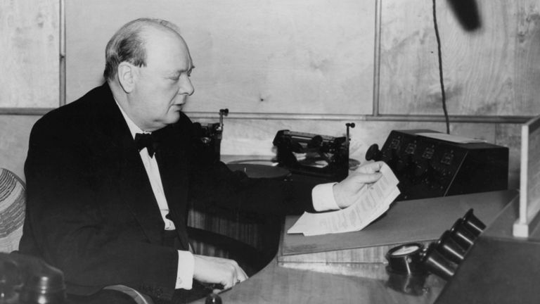 Winston Churchill is shown at Broadcasting House in London, Oct 1, 1939. In his radio speech, he said "Hitler began the war when he wanted it, and it will end only when we are convinced that he has had enough." (AP Photo)