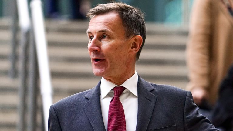 Chancellor Jeremy Hunt before speaking to the media at Victoria Place Shopping Centre, Woking, in response to the Bank of England Monetary Policy Report, in which they raised interest rates to 4% from 3.5%. Picture date: Thursday February 2, 2023.