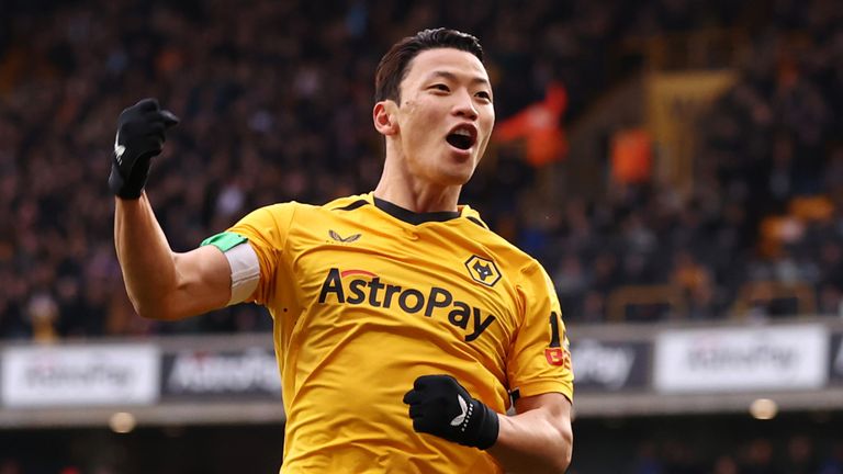 Hwang Hee-chan celebrates after putting Wolves ahead against Liverpool