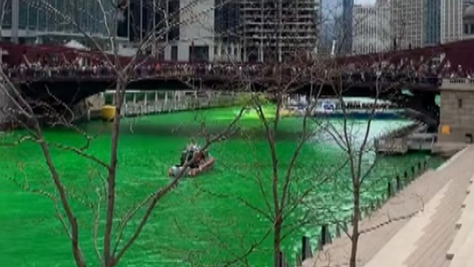 Chicago River dyed green for St. Patrick's Day 