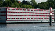 An accommodation barge used to house asylum seekers in Hamburg, Germany Pic: AP