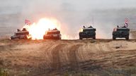 British Army Challenger 2 tank fires during NATO enhanced Forward Presence battle group Iron Spear 2019 exercise in Adazi, Latvia October 11, 2019. REUTERS/Ints Kalnins

