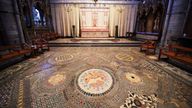 EMBARGOED TO 0001 FRIDAY MARCH 24 The Cosmati pavement, located before the altar at Westminster Abbey, central London. Picture date: Thursday March 23, 2023.