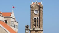 Clock towers are pictured near the government palace in Beirut, Lebanon