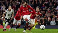 Manchester United&#39;s Bruno Fernandes scores during the Emirates FA Cup quarter-final match on 19 March