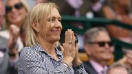 Jul 6, 2019; London, United Kingdom; Martina Navratilova in attendance in the Royal Box for the Ashleigh Barty (AUS) and Harriet Dart (GBR) match on day six at the All England Lawn and Croquet Club. Mandatory Credit: Susan Mullane-USA TODAY Sports