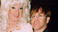 Paul O&#39;Grady as Lily Savage, with Sir Elton John in 1996. Image: Rex/Richard Young/Shutterstock