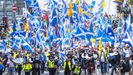 Scottish independence supporters march through Glasgow during an All Under One Banner march. Picture date: Saturday May 14, 2022.