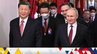 Russian President Vladimir Putin and Chinese President Xi Jinping walk during a meeting at the Kremlin in Moscow, Russia March 21, 2023. Sputnik/Grigory Sysoyev/Kremlin via REUTERS ATTENTION EDITORS - THIS IMAGE WAS PROVIDED BY A THIRD PARTY.